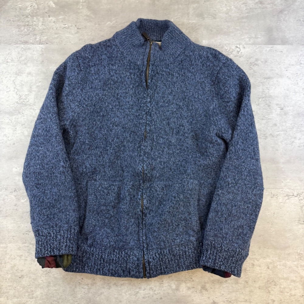 LL Bean Mens XL Lambswool Full Zip Cardigan‎ Sweater Flannel Lined Blue 500921